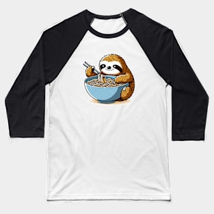 Sloth Cartoon Eat Ramen Baseball T-Shirt